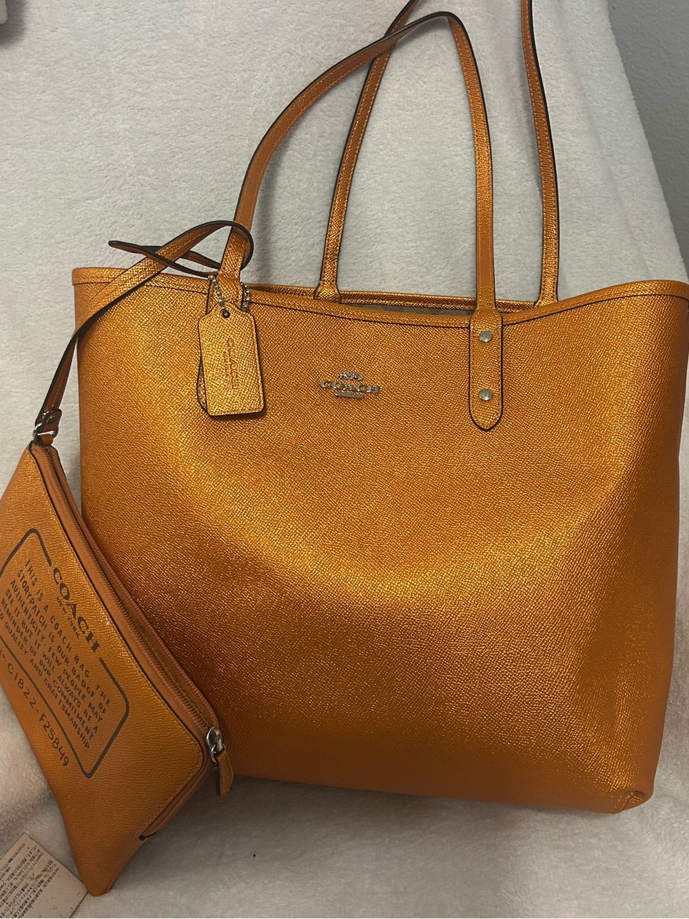 Coach Brown Signature Canvas Tote with Oran Leather Trim & Matching Wallet Pouch - Picture 9 of 11